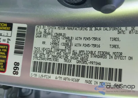 2022 Toyota Tacoma Double Cab/Sr/Sr5/Trd Sport/Trd Off Road/Trd Pro из США, поврежденный, VIN 3TMCZ5AN1NM519301